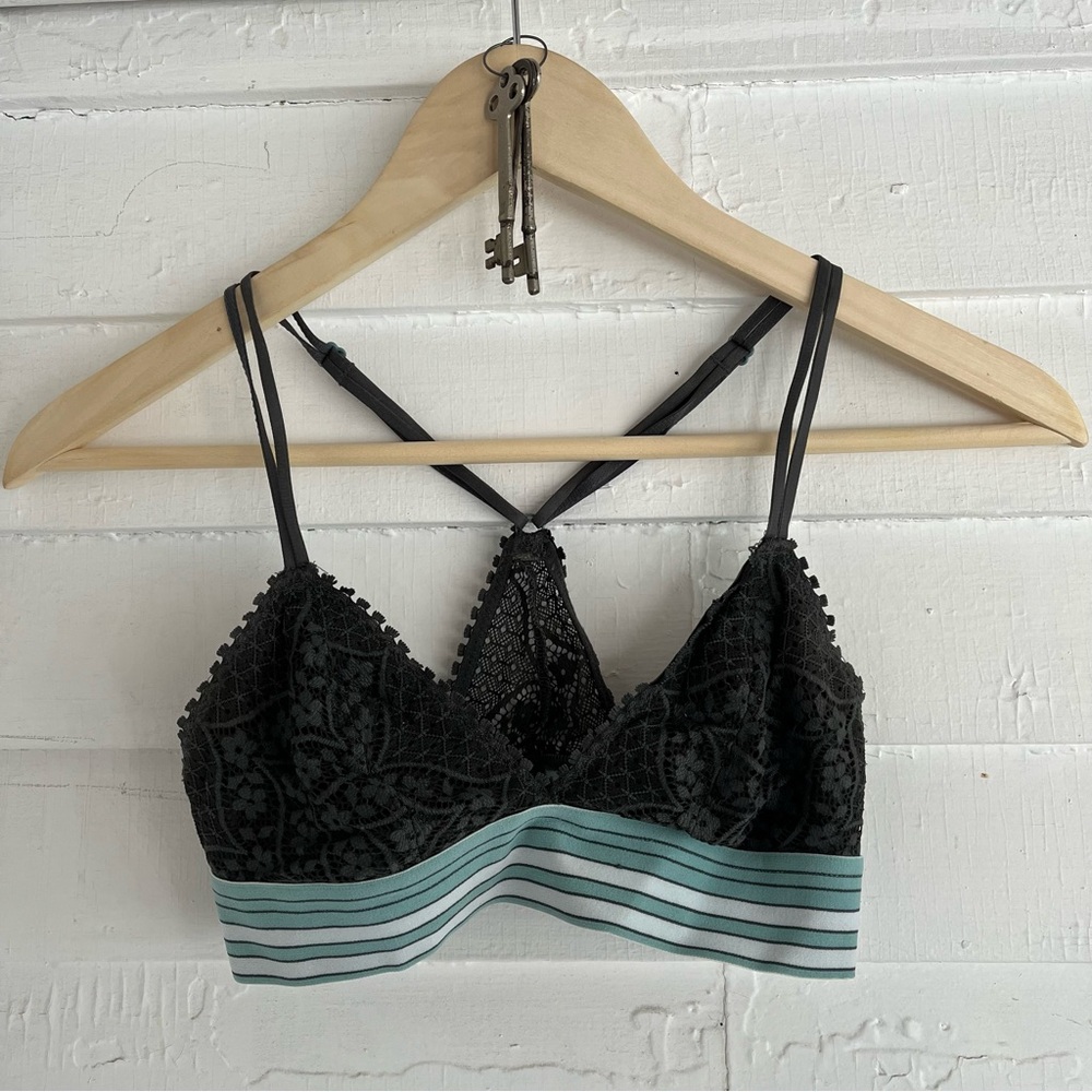 Aerie NWOT Black Lace Bralette with Teal Band